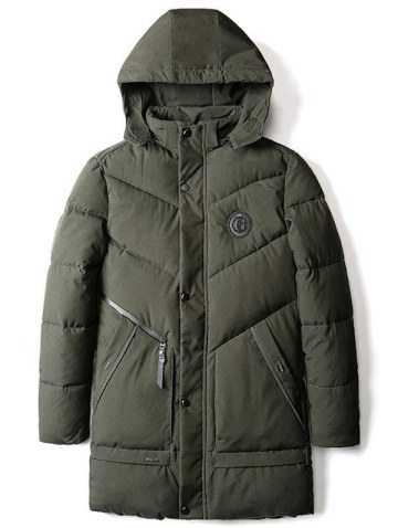 Letter Applique Padded Hooded Longline Coat