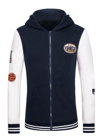 Letters Embroidered Applique Hooded Long Sleeve Zipper Hoodie