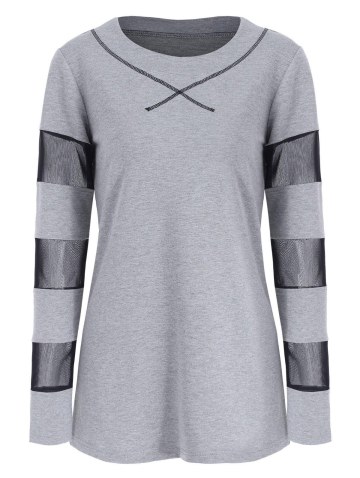 Long Sleeve Breathable Mesh Panel T-shirt