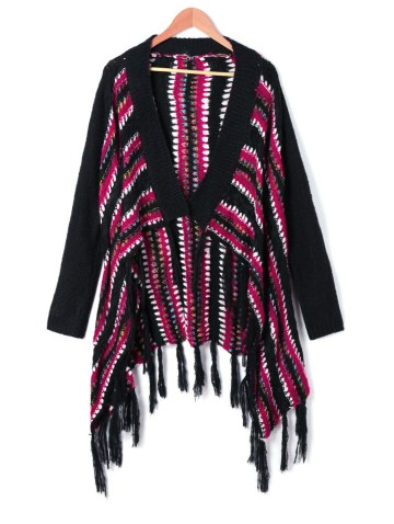 Long Sleeve Tassel Asymmetric Cardigan
