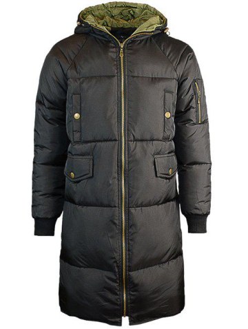 Multi-pocket Drawstring Hooded Lengthen Cotton-padded Coat