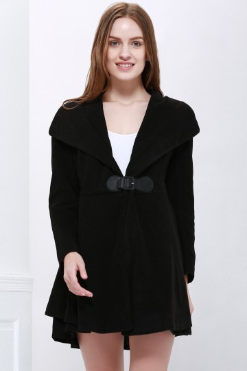 Noble Style Worsted Turn-down Collar Long Sleeves Solid Color Women's Coat