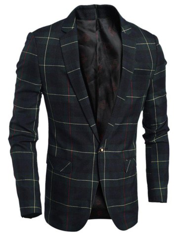 Notch Lapel Single Breasted Plaid Blazer