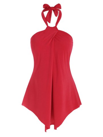 Overlap Halter Solid One-piece Swimsuit