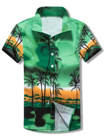Palm Tree Print Hawaii Beach Shirt