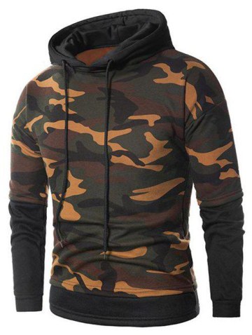 Panel Long Sleeve Camo Drawstring Hoodie
