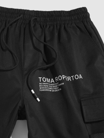 Playing Card Pattern T-shirt And Letter Cargo Shorts Set