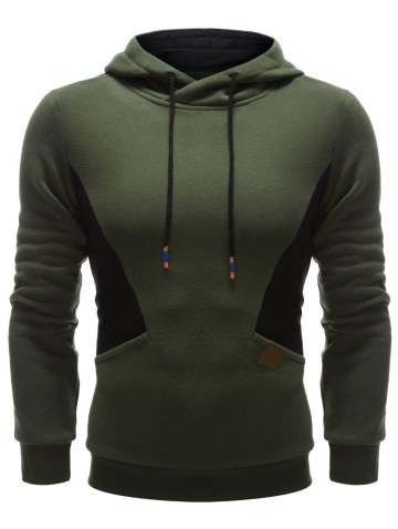 Pu Leather Embellished Patchwork Pullover Hoodie