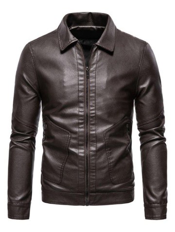 Pu Leather Zip Pocket Jacket