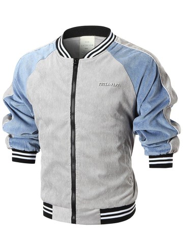 Raglan Sleeve Seal Print Stripe Trim Corduroy Jacket