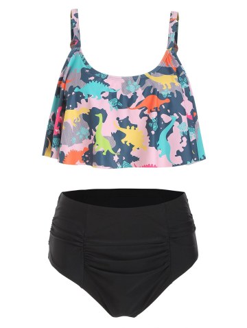 Ruffled Dinosaur Print High Rise Bikini Set