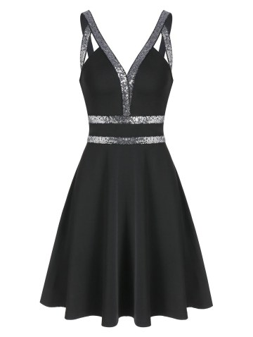 Sequin Trim Cut Out Cami A Line Dress