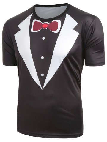 Short Sleeves Faux Collar Print Casual T-shirt