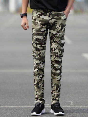 Slim Fit Pockets Camo Cargo Pants