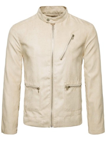 Slim Fit Zip Up Faux Suede Jacket