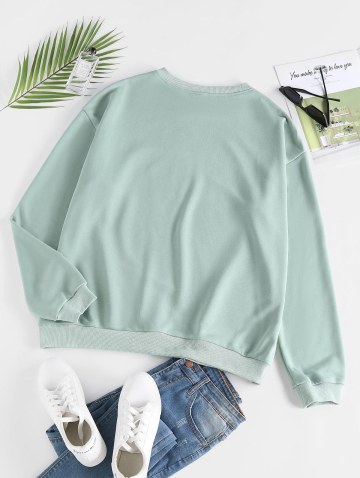 Slogan Teddy Bear Print Drop Shoulder Sweatshirt