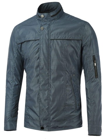 Small Plaid Zipper Stand Collar Embellished Sleeve Jacket