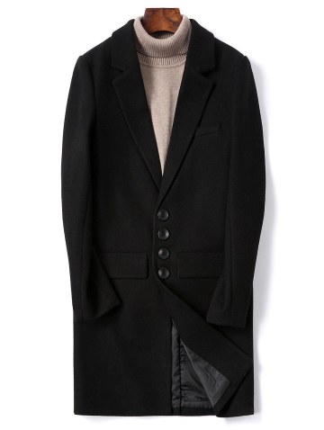 Solid Color Single Breasted Flap Pocket Woolen Coat