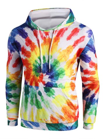 Spiral Tie Dye Print Kangaroo Pocket Drawstring Hoodie