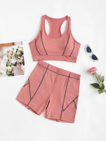 Sport Topstitching Racerback Cut Out Bra And Skinny Shorts Set