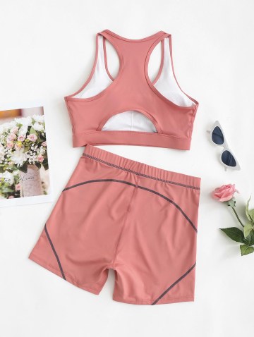 Sport Topstitching Racerback Cut Out Bra And Skinny Shorts Set