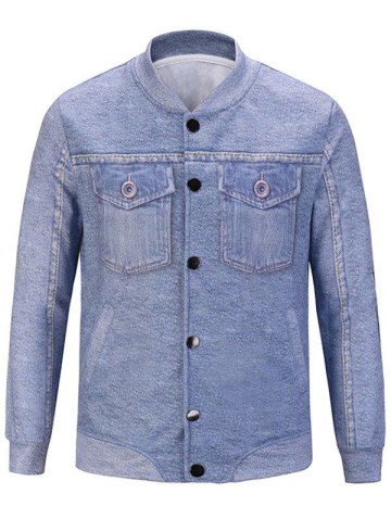 Stand Collar Button Up Pockets 3d Print Jacket