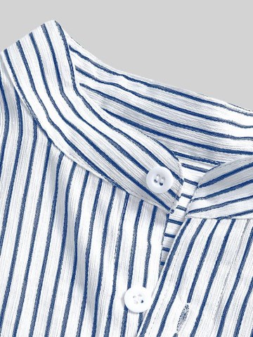 Striped High Low Shirt With Ripped Faded Demin Jeans Two Piece Set