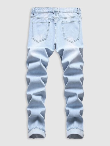 Striped High Low Shirt With Ripped Faded Demin Jeans Two Piece Set