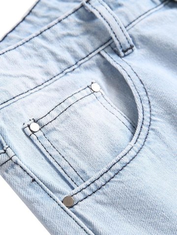 Striped High Low Shirt With Ripped Faded Demin Jeans Two Piece Set