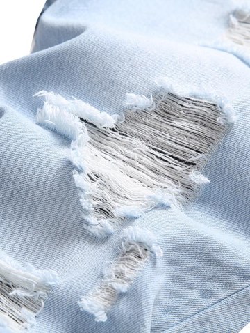 Striped High Low Shirt With Ripped Faded Demin Jeans Two Piece Set