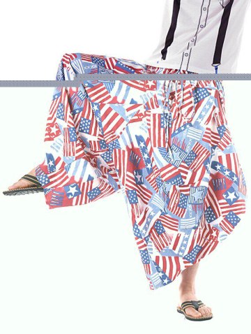 Striped Star Print Drawstring Elastic Waistband Harem Pants