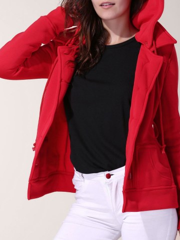 Stylish Hooded Long Sleeve Solid Color Single-breasted Belted Women's Hoodie