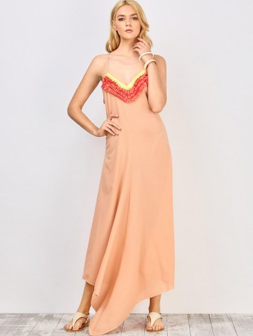 Stylish Spaghetti Straps Ruffles Spliced Women's Maxi Dress