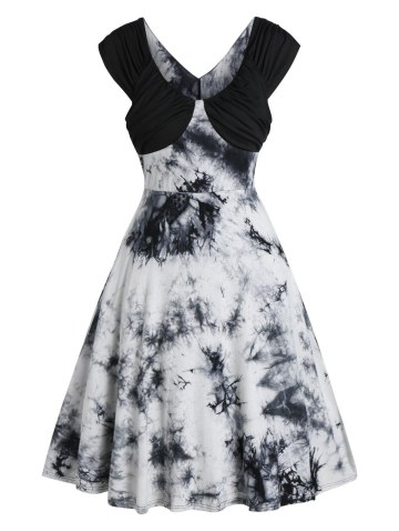 Tie Dye Ruched Mini A Line Dress