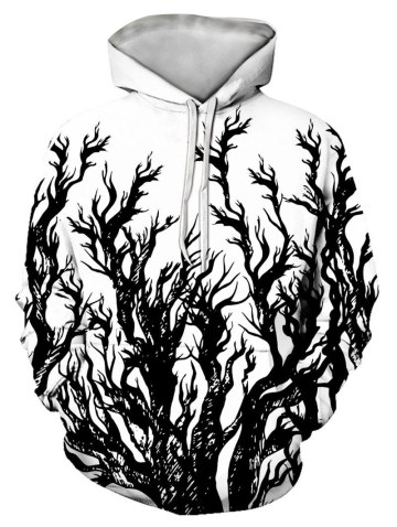 Tree Print Front Pocket Drawstring Hoodie