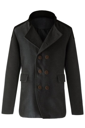 Trendy Slimming Stand Collar Long Sleeves Double-breasted Design Color Splicing Men's Woolen Overcoat