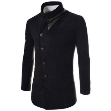 Trendy Slimming Stand Collar Long Sleeves Single-breasted Design Solid Color Men's Long Woolen Overcoat