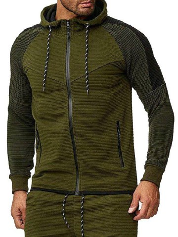 Two Tone Striped Sleeve Zip Up Hoodie