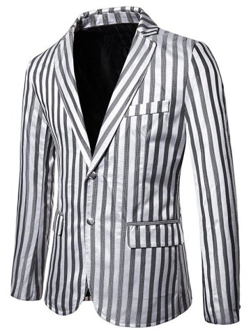 Vertical Striped Single Breasted Notch Lapel Blazer