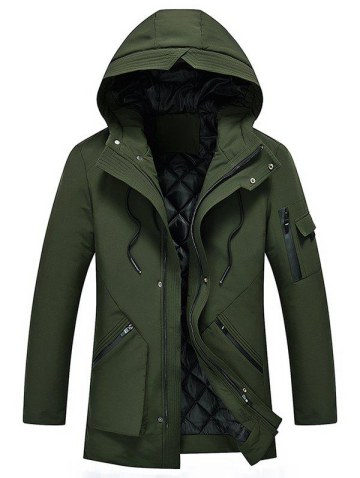Zip Spliced 3d Pocket Embellish Hooded Padded Coat