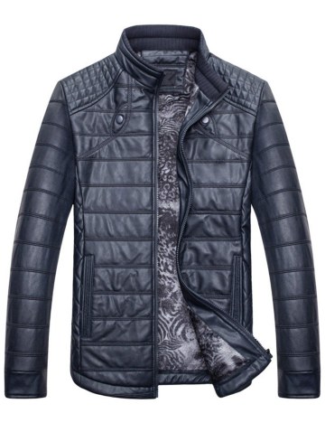 Zipper Stand Collar Faux Leather Jacket