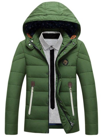 Zipper Up Patch Design Padded Hooded Jacket